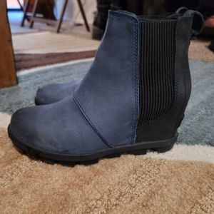 Sorel Women's Joan of Artic Wedge Chelsea Boot- Navy/Black